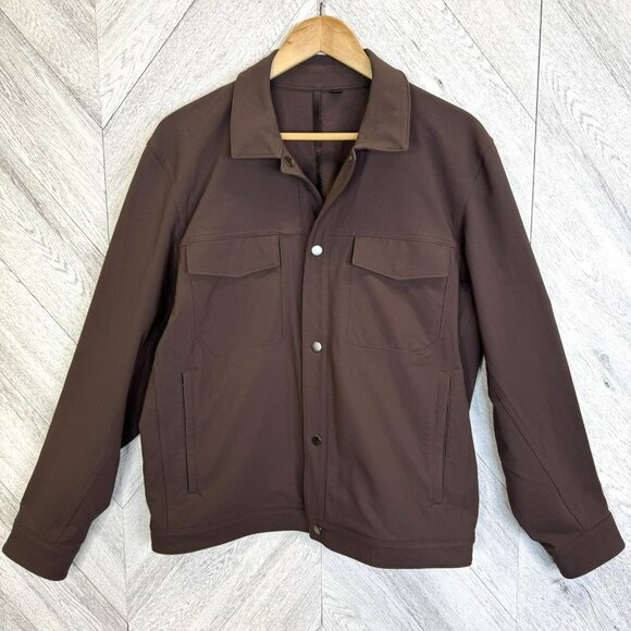 Lululemon Twill Utility Jacket Mens Size Medium Brown Water Repellent Snap Front - Picture 1 of 6